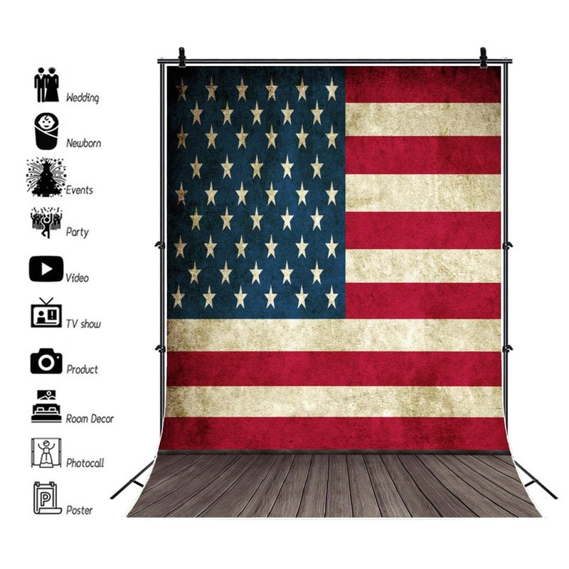 AOFOTO 3x5ft Vintage American Flag Backdrop USA 4th of July Party Decor Old Wooden Floor Photography Background Patriotic Memorial Veterans Day Holiday Kid Boy Baby Portrait Photo Studio Prop Vinyl - Image 2